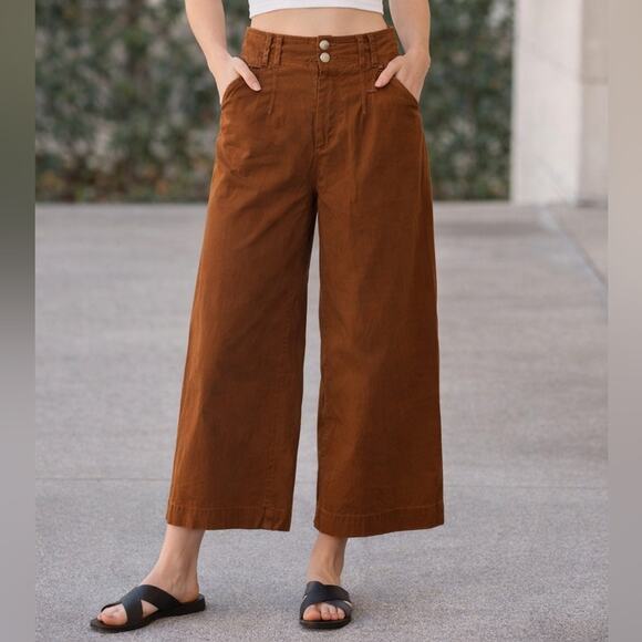 Anthropologie Pants - Anthropologie Wide Leg Casual Pants Size 28 Bronze Crop Linen Cotton